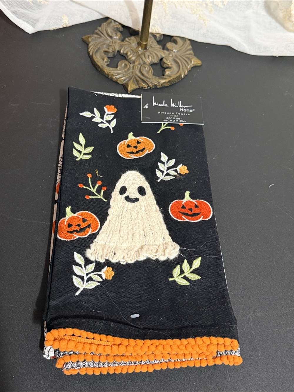 Nicolle Miller Halloween embroidered ghost set of 2 kitchen towels